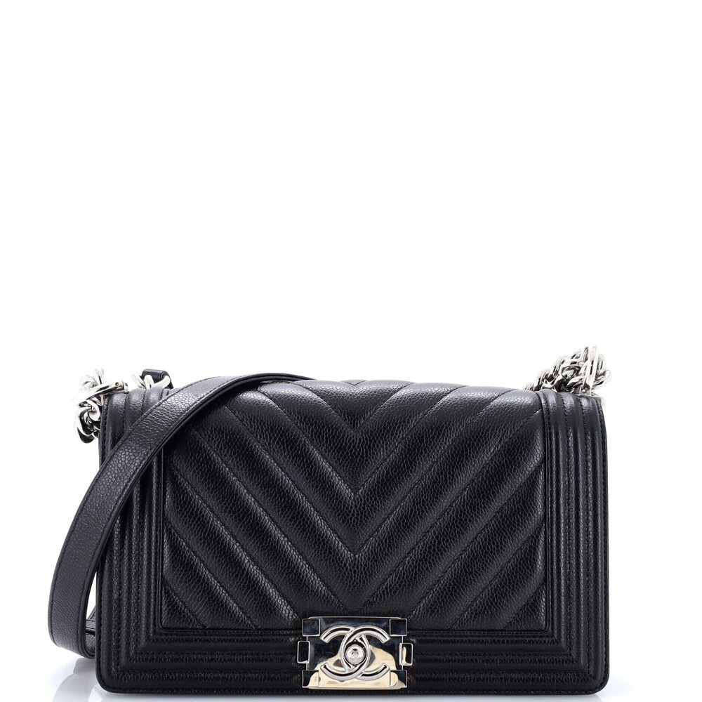 Chanel Old Medium Boy Flap Bag Chevron Caviar